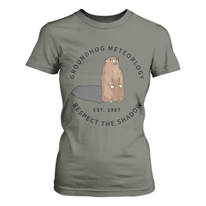 Groundhog Meteorology T Shirt For Women Respect The Shadow Est 1887 Funny Woodchuck TS02 Military Green Print Your Wear