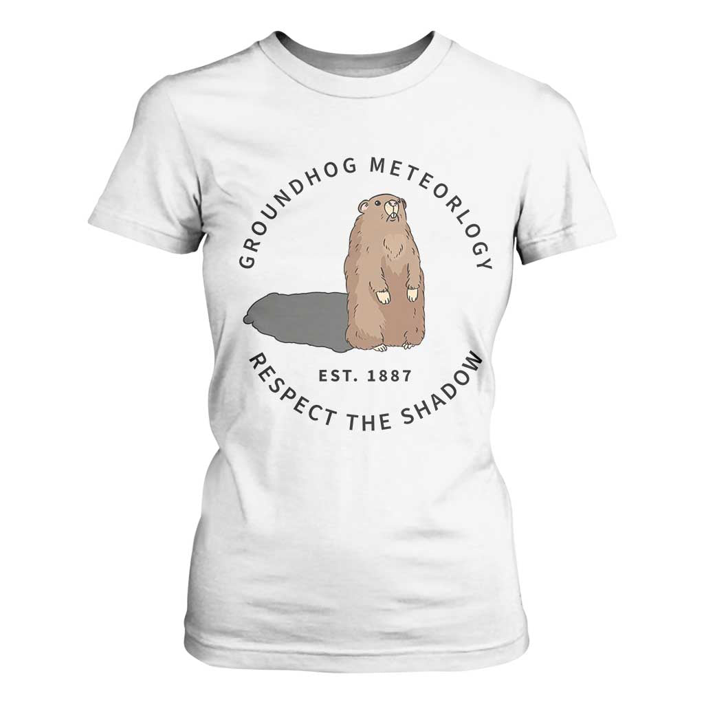 Groundhog Meteorology T Shirt For Women Respect The Shadow Est 1887 Funny Woodchuck TS02 White Print Your Wear