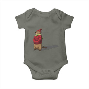 Groundhog Shadow Baby Onesie Funny Woodchuck Ground Hog Meteorlogy TS02 Military Green Print Your Wear