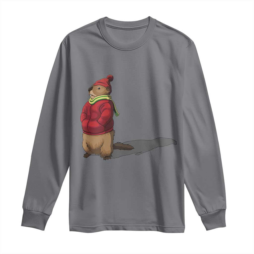 Groundhog Shadow Long Sleeve Shirt Funny Woodchuck Ground Hog Meteorlogy TS02 Charcoal Print Your Wear