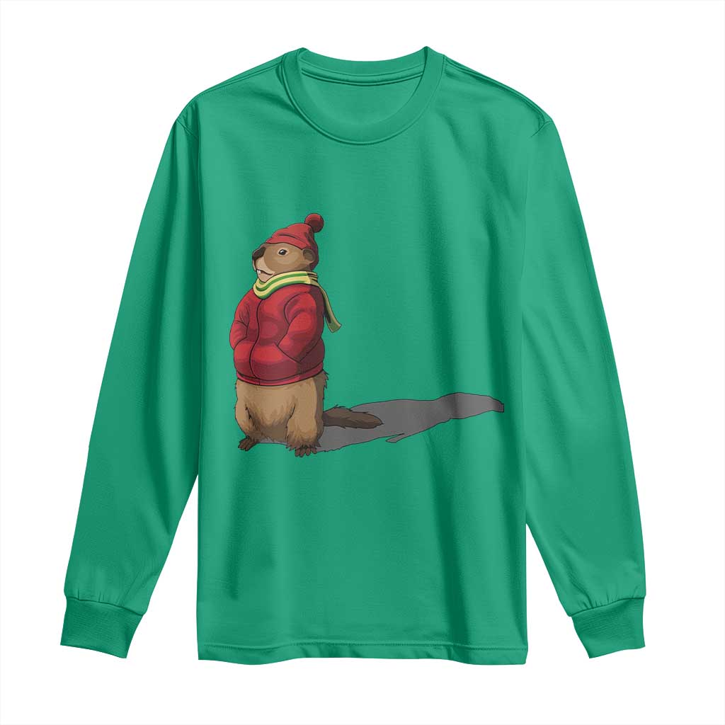 Groundhog Shadow Long Sleeve Shirt Funny Woodchuck Ground Hog Meteorlogy TS02 Irish Green Print Your Wear