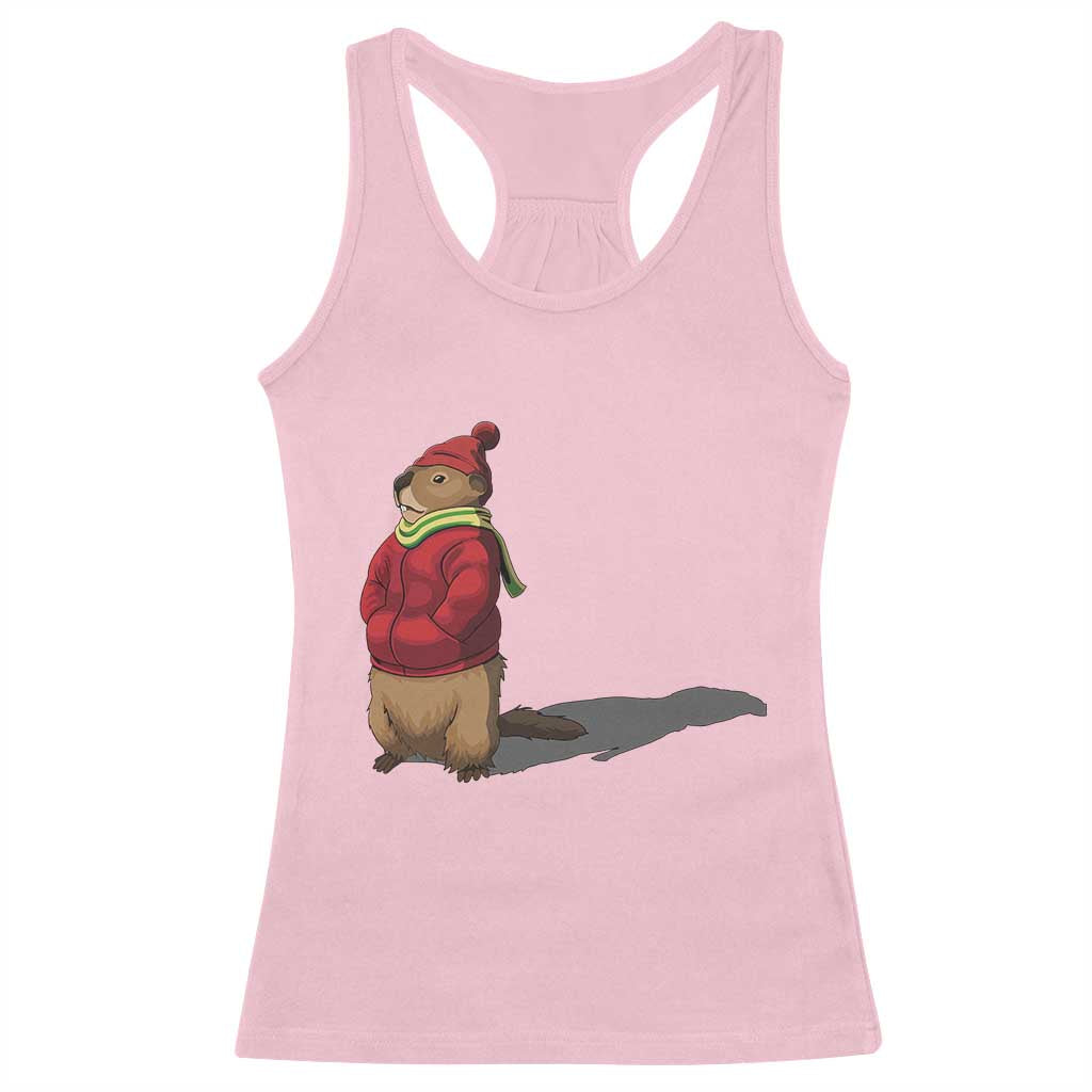 Groundhog Shadow Racerback Tank Top Funny Woodchuck Ground Hog Meteorlogy TS02 Light Pink Print Your Wear