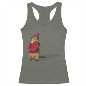 Groundhog Shadow Racerback Tank Top Funny Woodchuck Ground Hog Meteorlogy TS02 Military Green Print Your Wear