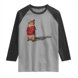 Groundhog Shadow Raglan Shirt Funny Woodchuck Ground Hog Meteorlogy TS02 Sport Gray Black Print Your Wear