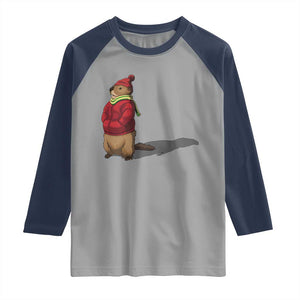 Groundhog Shadow Raglan Shirt Funny Woodchuck Ground Hog Meteorlogy TS02 Sport Gray Navy Print Your Wear