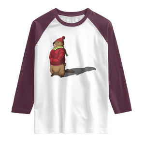 Groundhog Shadow Raglan Shirt Funny Woodchuck Ground Hog Meteorlogy TS02 White Maroon Print Your Wear