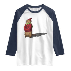 Groundhog Shadow Raglan Shirt Funny Woodchuck Ground Hog Meteorlogy TS02 White Navy Print Your Wear