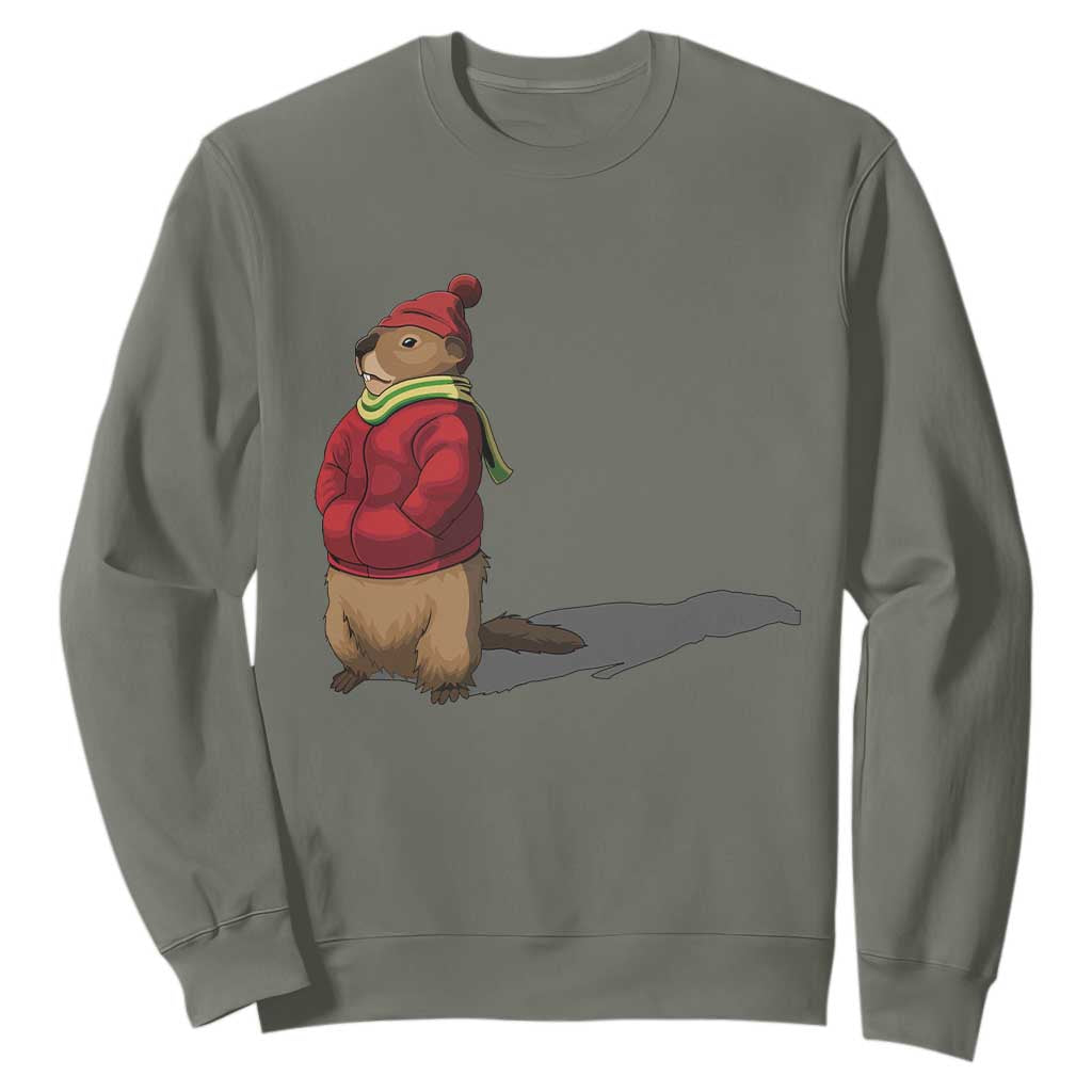 Groundhog Shadow Sweatshirt Funny Woodchuck Ground Hog Meteorlogy TS02 Military Green Print Your Wear