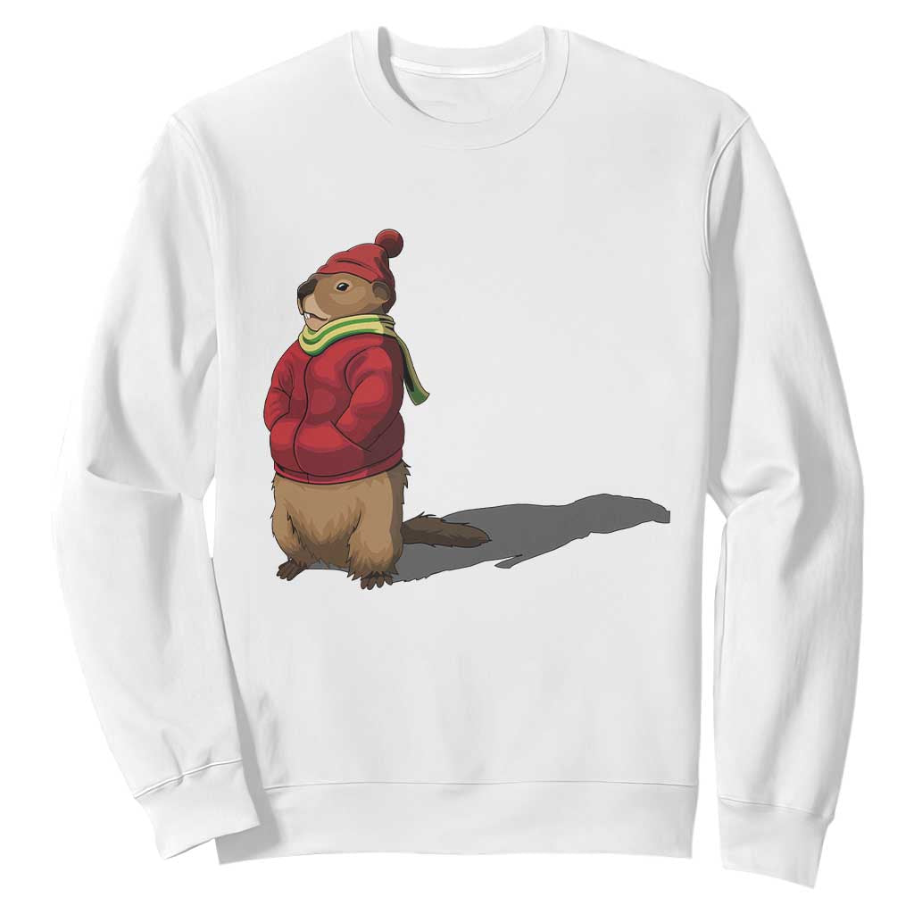Groundhog Shadow Sweatshirt Funny Woodchuck Ground Hog Meteorlogy TS02 White Print Your Wear