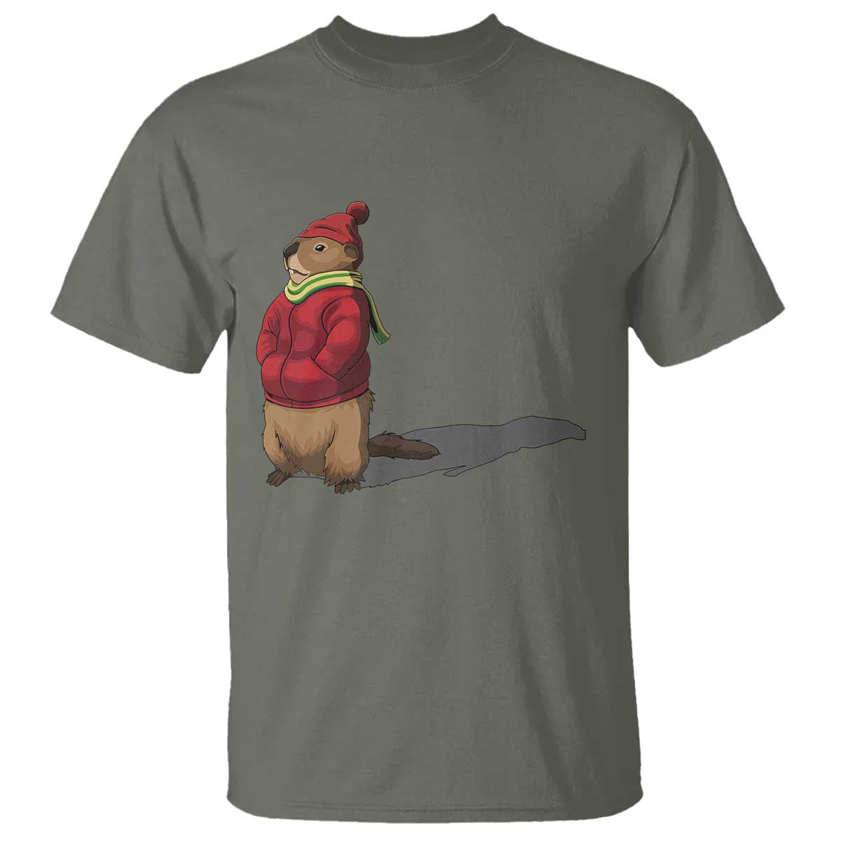 Groundhog Shadow T Shirt Funny Woodchuck Ground Hog Meteorlogy TS02 Military Green Print Your Wear