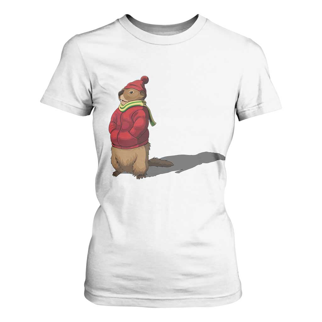 Groundhog Shadow T Shirt For Women Funny Woodchuck Ground Hog Meteorlogy TS02 White Print Your Wear