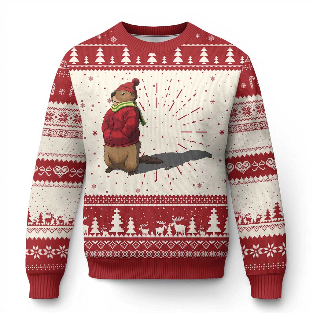 Groundhog Shadow Knit Sweatshirt Funny Woodchuck Ground Hog Meteorlogy TS02 Red Print Your Wear