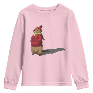 Groundhog Shadow Youth Sweatshirt Funny Woodchuck Ground Hog Meteorlogy TS02 Light Pink Print Your Wear