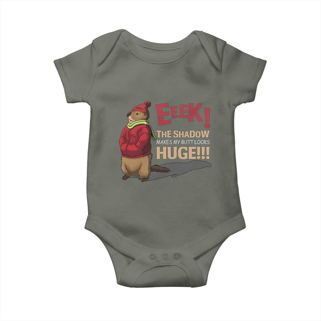 Groundhog Shadow Baby Onesie Eeek The Shadow Makes My Butt Look Huge TS02 Military Green Print Your Wear