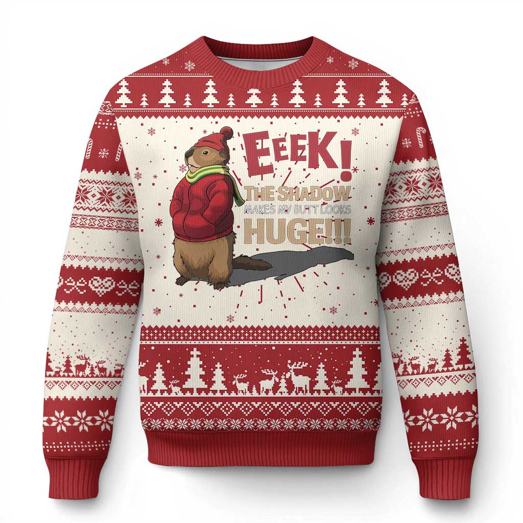 Groundhog Shadow Knit Sweatshirt Eeek The Shadow Makes My Butt Look Huge TS02 Red Print Your Wear