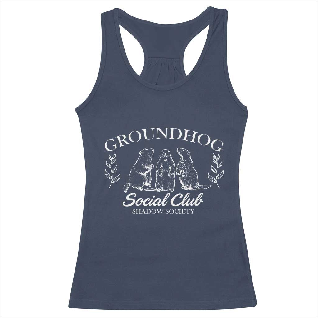 Groundhog Social Club Racerback Tank Top Shadow Society Funny Woodchuck TS02 Navy Print Your Wear