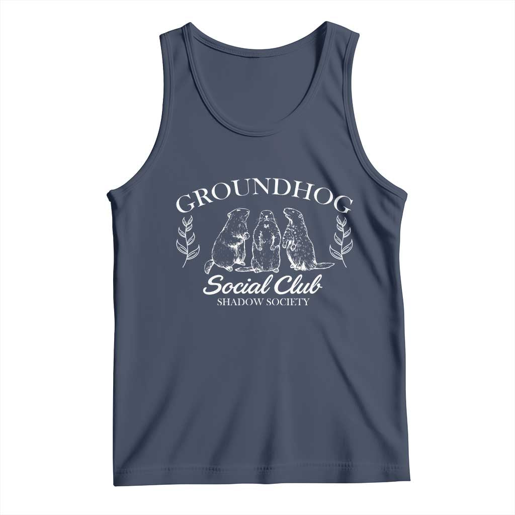 Groundhog Social Club Tank Top Shadow Society Funny Woodchuck TS02 Navy Print Your Wear