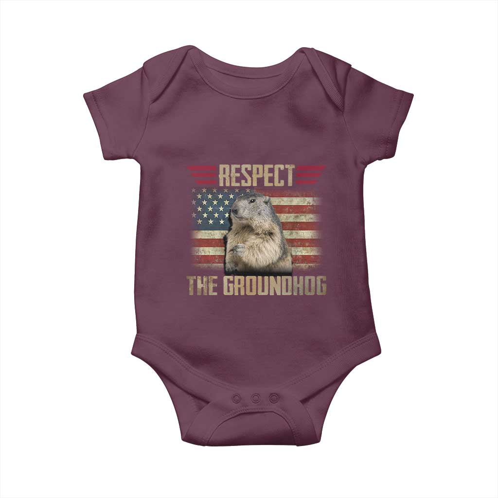 Groundhog Meteorology Baby Onesie Respect The Groundhog Woodchuck Photo GroundHog Day TS02 Maroon Print Your Wear