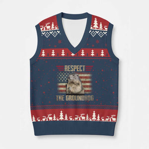 Groundhog Meteorology V-Neck Knit Sweater Vest Respect The Groundhog Woodchuck Photo GroundHog Day TS02 Navy Red Print Your Wear