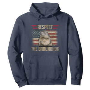 Groundhog Meteorology Hoodie Respect The Groundhog Woodchuck Photo GroundHog Day TS02 Navy Print Your Wear