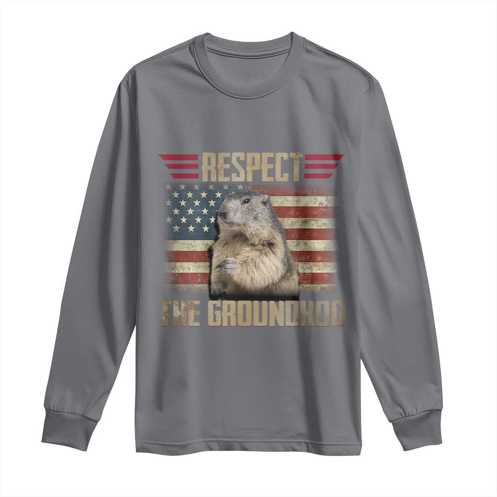 Groundhog Meteorology Long Sleeve Shirt Respect The Groundhog Woodchuck Photo GroundHog Day TS02 Charcoal Print Your Wear