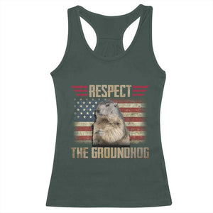 Groundhog Meteorology Racerback Tank Top Respect The Groundhog Woodchuck Photo GroundHog Day TS02 Dark Forest Green Print Your Wear