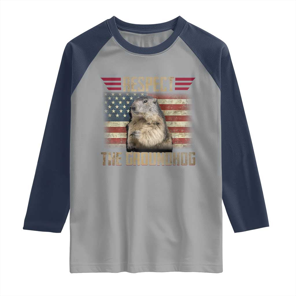 Groundhog Meteorology Raglan Shirt Respect The Groundhog Woodchuck Photo GroundHog Day TS02 Sport Gray Navy Print Your Wear