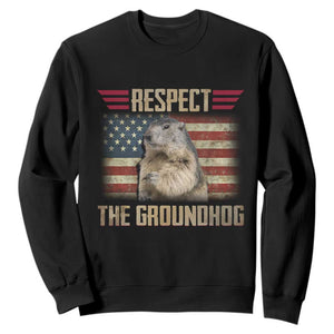 Groundhog Meteorology Sweatshirt Respect The Groundhog Woodchuck Photo GroundHog Day TS02 Black Print Your Wear