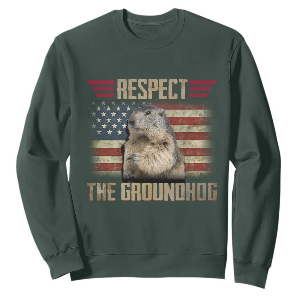 Groundhog Meteorology Sweatshirt Respect The Groundhog Woodchuck Photo GroundHog Day TS02 Dark Forest Green Print Your Wear