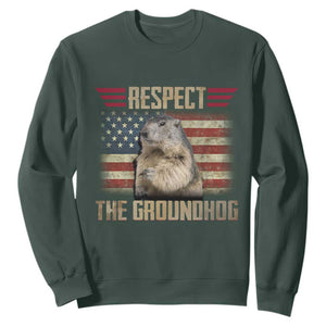 Groundhog Meteorology Sweatshirt Respect The Groundhog Woodchuck Photo GroundHog Day TS02 Dark Forest Green Print Your Wear