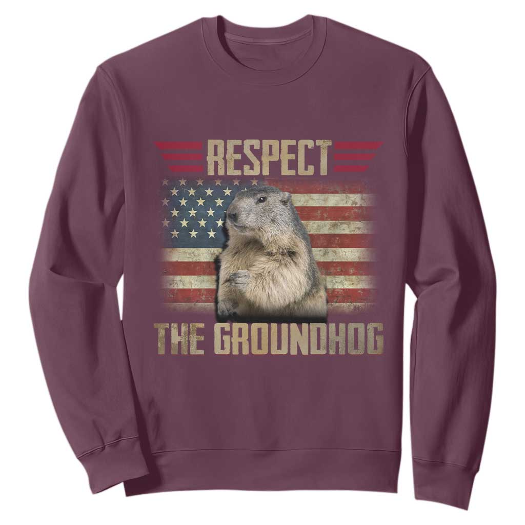 Groundhog Meteorology Sweatshirt Respect The Groundhog Woodchuck Photo GroundHog Day TS02 Maroon Print Your Wear