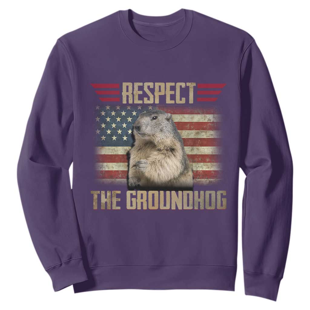 Groundhog Meteorology Sweatshirt Respect The Groundhog Woodchuck Photo GroundHog Day TS02 Purple Print Your Wear