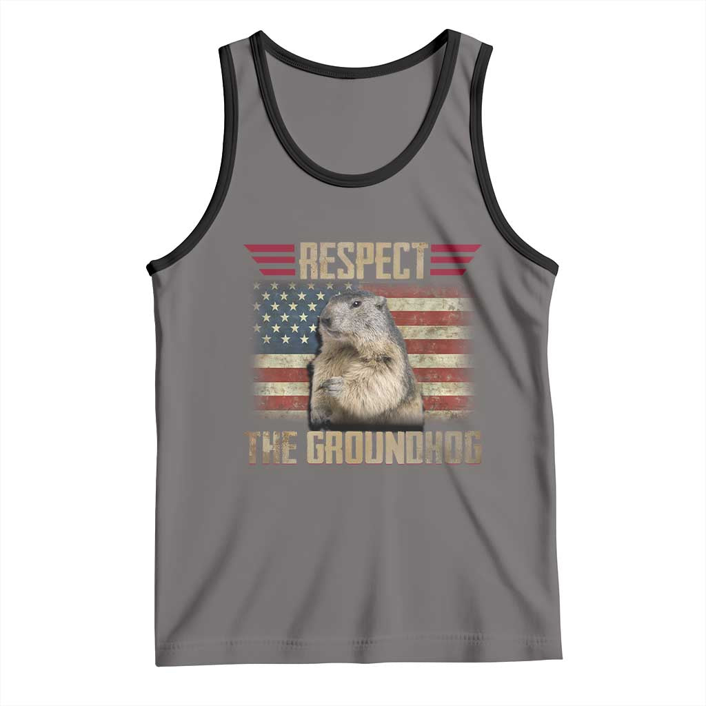 Groundhog Meteorology Tank Top Respect The Groundhog Woodchuck Photo GroundHog Day TS02 Deep Heather Black Print Your Wear