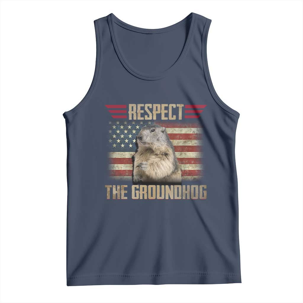Groundhog Meteorology Tank Top Respect The Groundhog Woodchuck Photo GroundHog Day TS02 Navy Print Your Wear