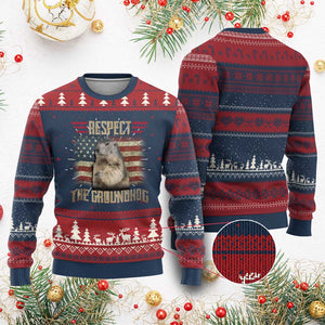Groundhog Meteorology Knit Sweatshirt Respect The Groundhog Woodchuck Photo GroundHog Day TS02 Burgundy Print Your Wear