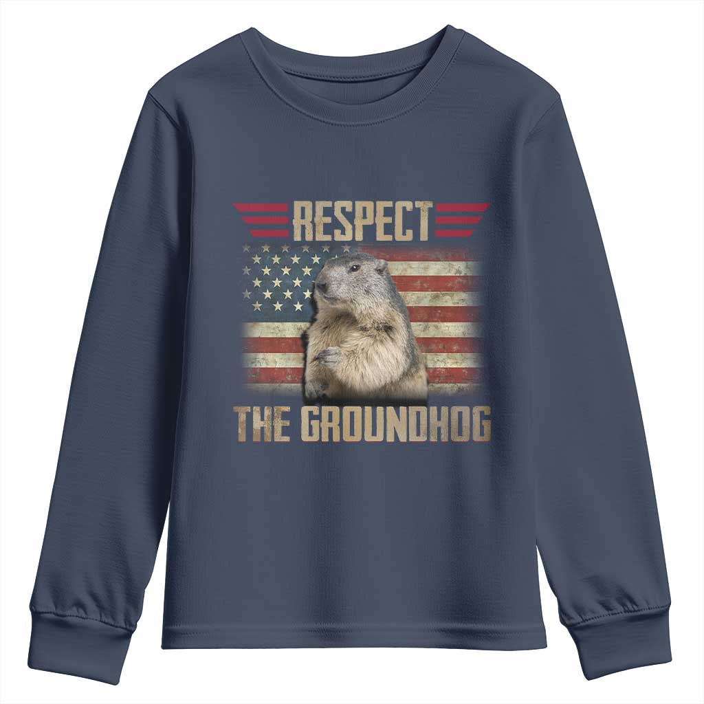 Groundhog Meteorology Youth Sweatshirt Respect The Groundhog Woodchuck Photo GroundHog Day TS02 Navy Print Your Wear