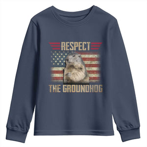 Groundhog Meteorology Youth Sweatshirt Respect The Groundhog Woodchuck Photo GroundHog Day TS02 Navy Print Your Wear