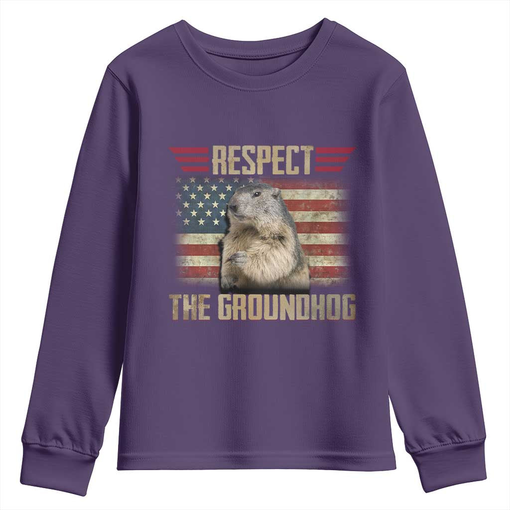 Groundhog Meteorology Youth Sweatshirt Respect The Groundhog Woodchuck Photo GroundHog Day TS02 Purple Print Your Wear