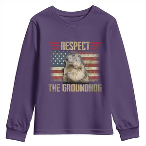 Groundhog Meteorology Youth Sweatshirt Respect The Groundhog Woodchuck Photo GroundHog Day TS02 Purple Print Your Wear