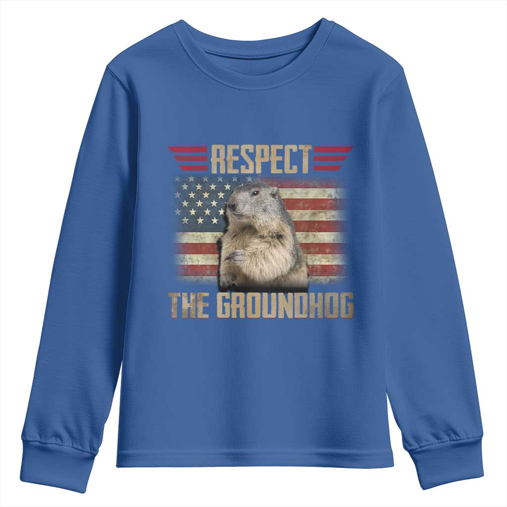 Groundhog Meteorology Youth Sweatshirt Respect The Groundhog Woodchuck Photo GroundHog Day TS02 Royal Blue Print Your Wear