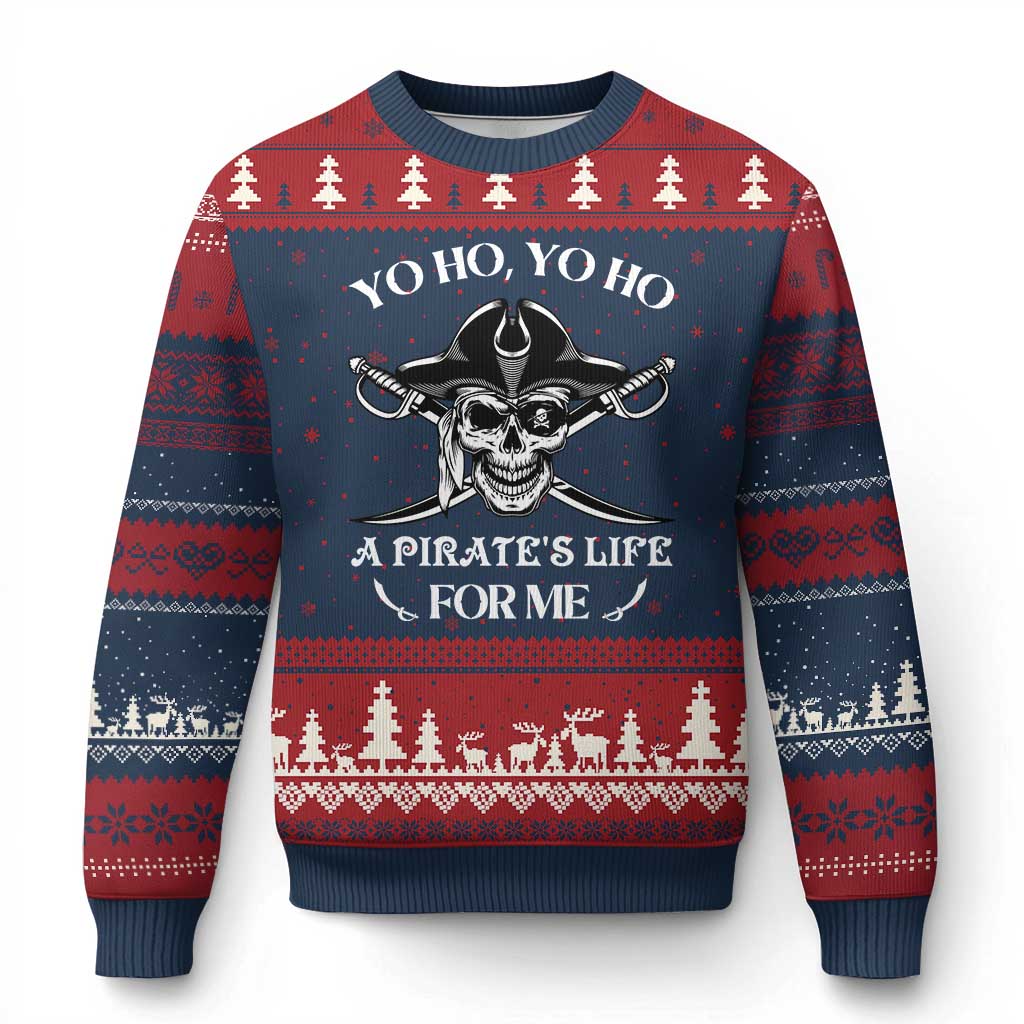 Funny Pirate Ugly Christmas Sweater Pirate Life For Me Pirate Skull Buccaneer Freebooter TS02 Navy Red Print Your Wear