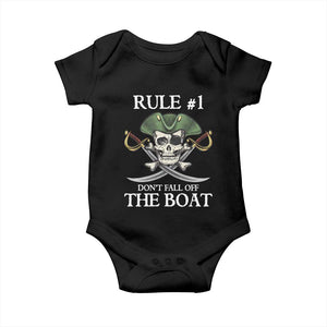 Funny Pirate Baby Onesie Rule #1 Don't Fall Off The Boat Cruise Party Gift - PrintYourWear Size: Newborn Color: Black