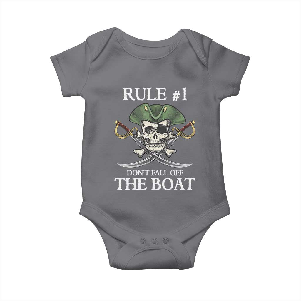 Funny Pirate Baby Onesie Rule #1 Don't Fall Off The Boat Cruise Party Gift - PrintYourWear Size: Newborn Color: Charcoal