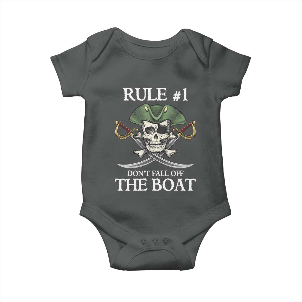 Funny Pirate Baby Onesie Rule #1 Don't Fall Off The Boat Cruise Party Gift - PrintYourWear Size: Newborn Color: Dark Heather