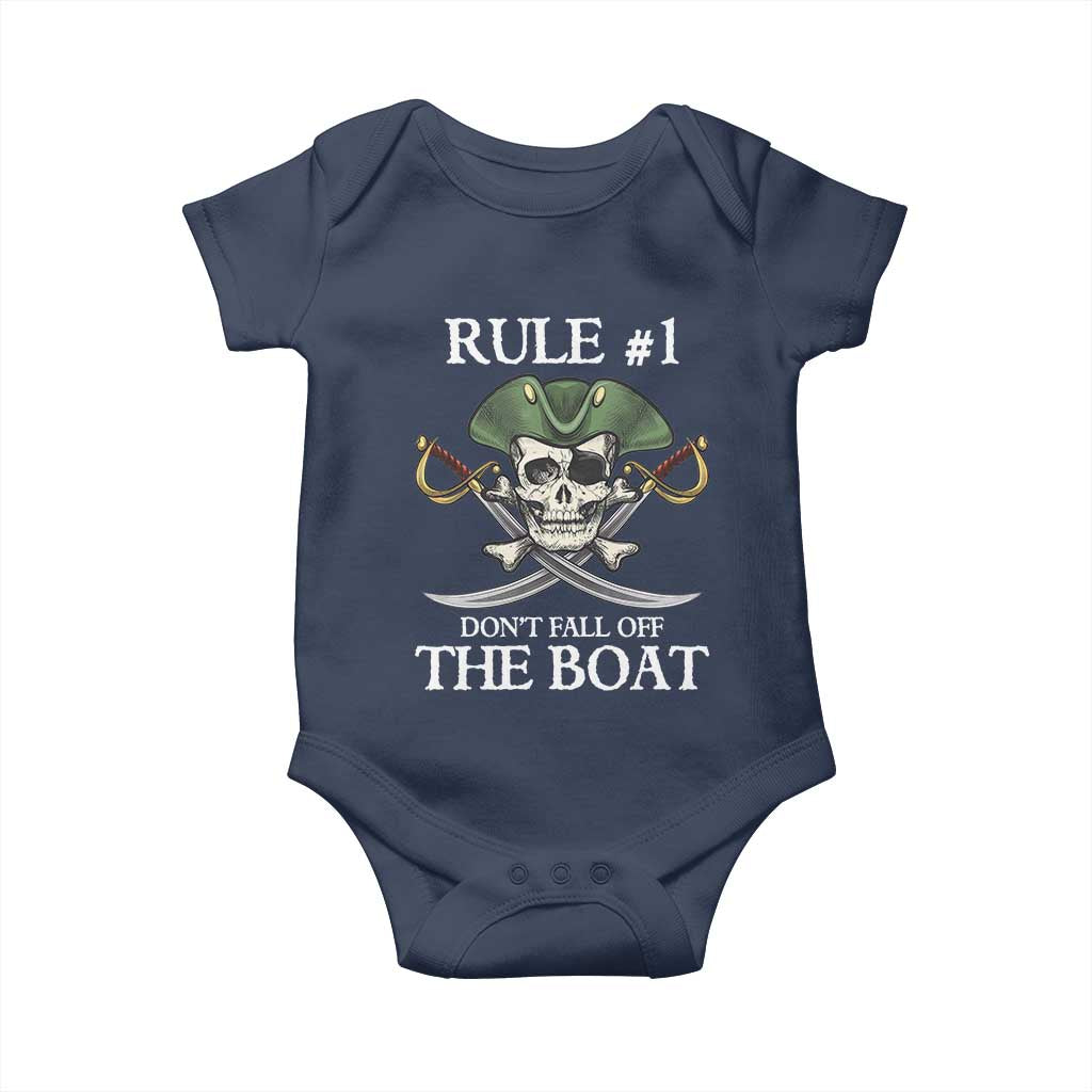 Funny Pirate Baby Onesie Rule #1 Don't Fall Off The Boat Cruise Party Gift - PrintYourWear Size: Newborn Color: Navy