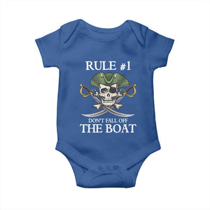 Funny Pirate Baby Onesie Rule #1 Don't Fall Off The Boat Cruise Party Gift - PrintYourWear Size: Newborn Color: Royal Blue