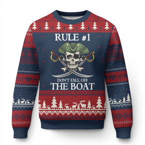 Funny Pirate Ugly Christmas Sweater Rule #1 Don't Fall Off The Boat Cruise Party Gift - Print Your Wear