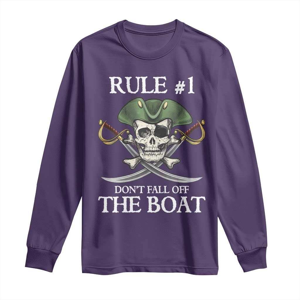 Funny Pirate Long Sleeve Shirt Rule #1 Don't Fall Off The Boat Cruise Party Gift - PrintYourWear Size: S Color: Purple