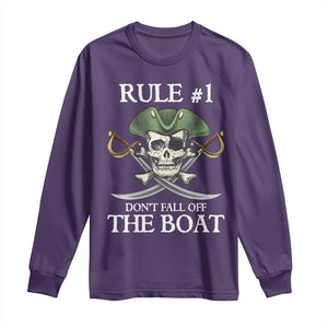 Funny Pirate Long Sleeve Shirt Rule #1 Don't Fall Off The Boat Cruise Party Gift - PrintYourWear Size: S Color: Purple