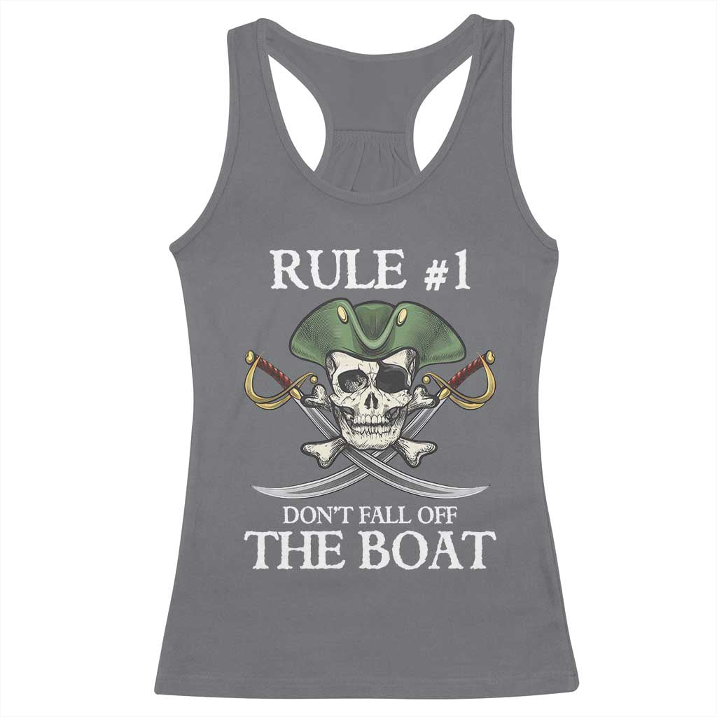 Funny Pirate Racerback Tank Top Rule #1 Don't Fall Off The Boat Cruise Party Gift - PrintYourWear Size: XS Color: Charcoal